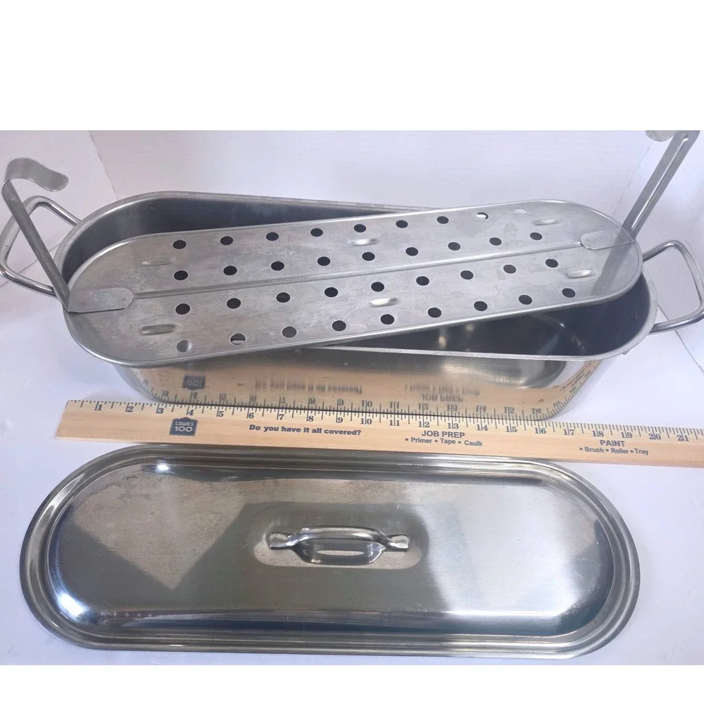 Inox Italy Stainless Steel Fish Poacher 18/10 Oval Steamer Pan with Rack 18 Inch